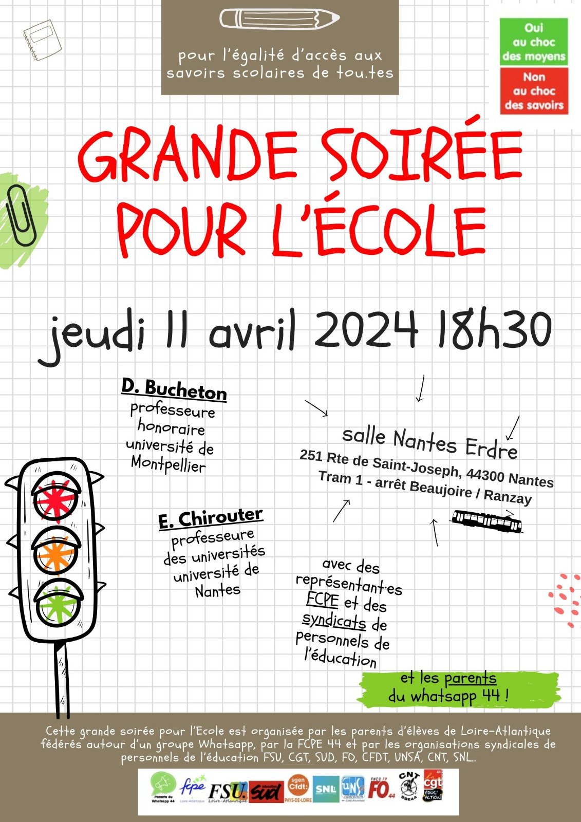 Tract pour la soirée il est indiqué la date, 11 avril ainsi que le lieu et les intervenants